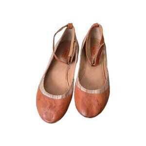 ​Miz Mooz Women’s Mary Jane Flats Brown Leather Striped Ankle Strap Shoes Sz 8.5